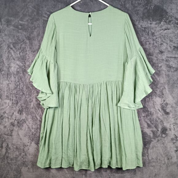 Umgee Mini Dress Women Small Sage Green Embroidered Bell Sleeve Boho Peasant - Picture 3 of 10